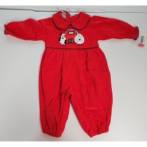 Vintage Class Club Baby One Piece Barn Farm Cow Sheep Red One Piece Romper 6-9 M